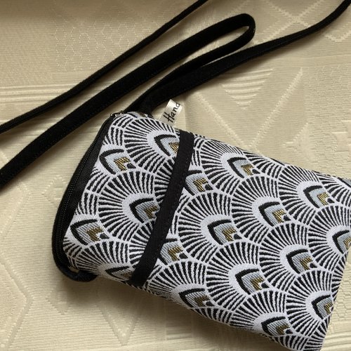 Pochette pour i phone/étui pour portable/tissu ameublement/doublée velours lisse/se porte en bandoulière/11x18cm