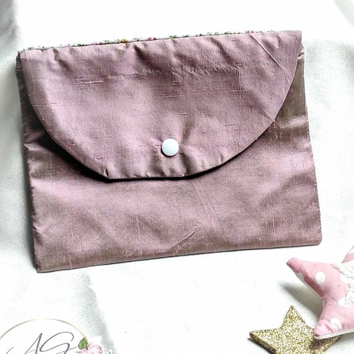 Pochette de maquillage maëlys rose lilas bord fleuri