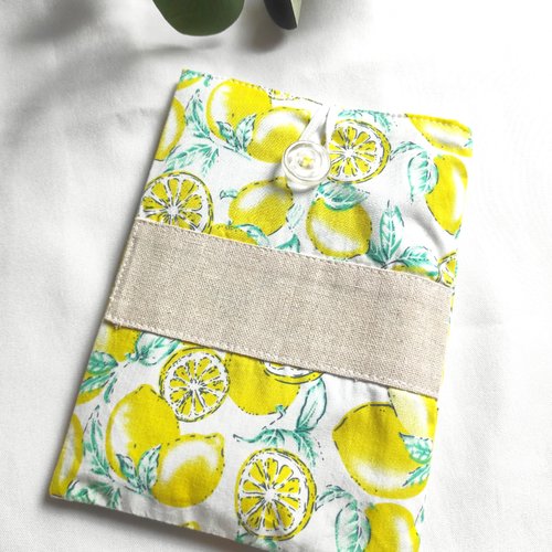 Pochette livre tissu citrons protection livre de poche