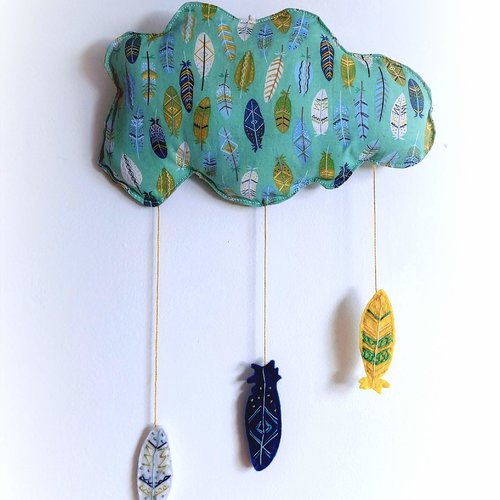Suspension textile nuage jeu de plumes