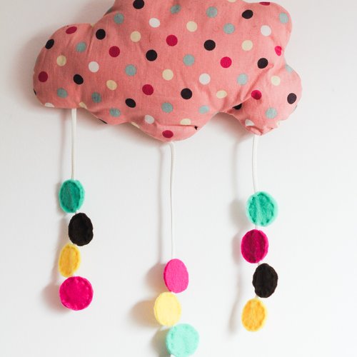 Suspension textile nuage rose et pois