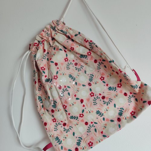 Pochon sac à chaussons à doudou ou à goûter enfant avec pochette personnalisable