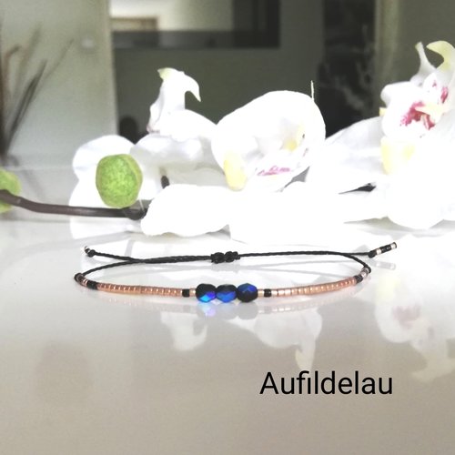 Bracelet fin en perles miyuki dorées et noires, bleues