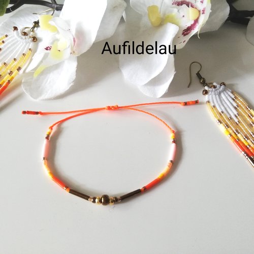 Bracelet fin en perles miyuki dorées, bronzes, oranges, jaune