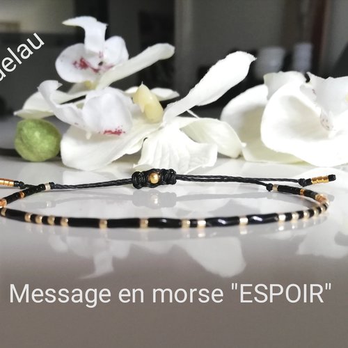 Bracelet fin de l'amitié à message en morse, espoir. en perles miyuki fermoir coulissant