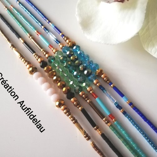 Bracelets en perles miyuki et perles cristal. 6 couleurs au choix