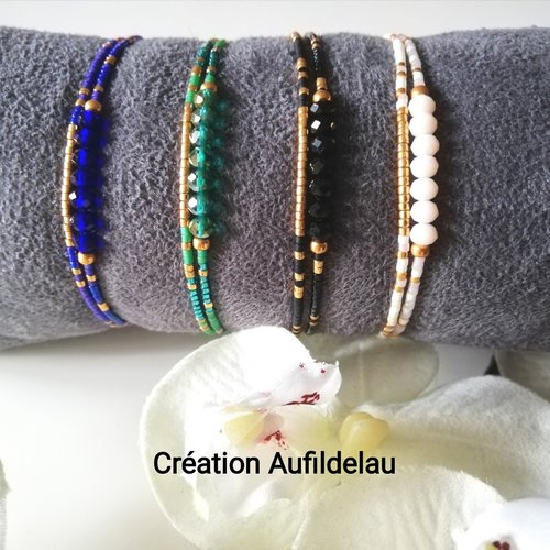 Bracelets doubles en perles miyuki et perles cristal. 4 couleurs au choix