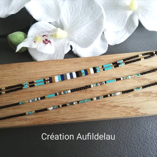 Bracelets en perles miyuki , half tila plaqué or 24 k . 3 modèles assortis