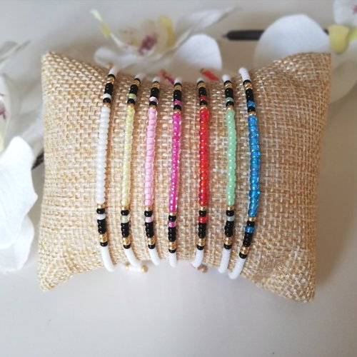 Bracelets fins en perles miyuki et perles de rocaille anciennes. 7 couleurs au choix