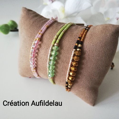 Bracelets doubles en perles miyuki et perles cristal. 3 couleurs au choix