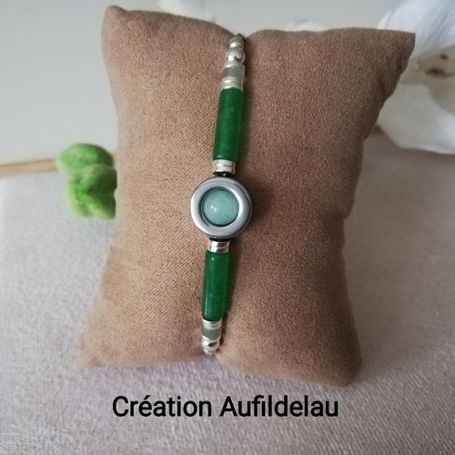Bracelet en perles miyuki, pierre de jade et hematites argentées