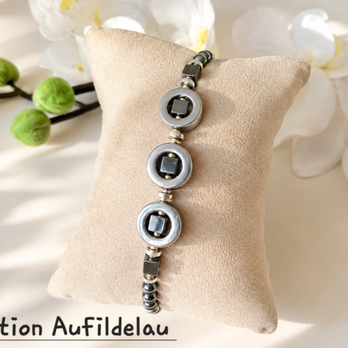Bracelet en perles miyuki dorées et hématites argentées