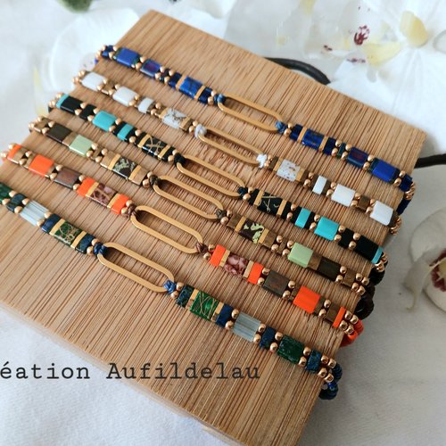 Série de bracelets en perles tila,rocailles miyuki. 6 couleurs au choix fermoir coulissant