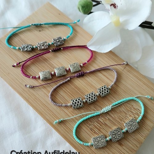 Série de bracelets en perles miyuki,rocailles miyuki et connecteurs acier. 4 couleurs au choix. fermoir coulissant