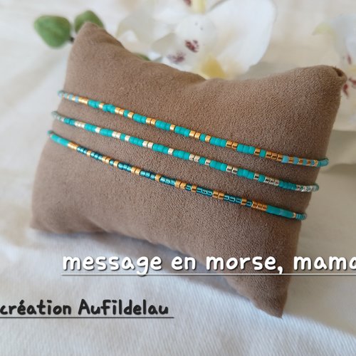 Bracelet fin à message en morse. maman la fortune en perles miyuki fermoir coulissant