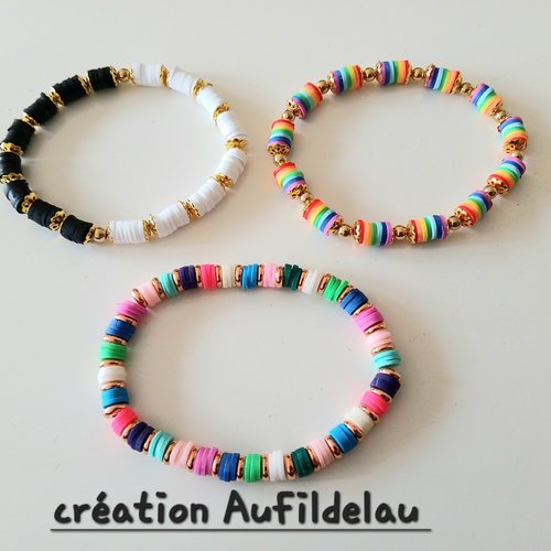 Bracelet en perles heishi et hématites ou apprêts dorés