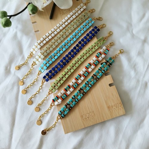 Série de 7 bracelets en perles tila et rocailles miyuki. acier inoxydable