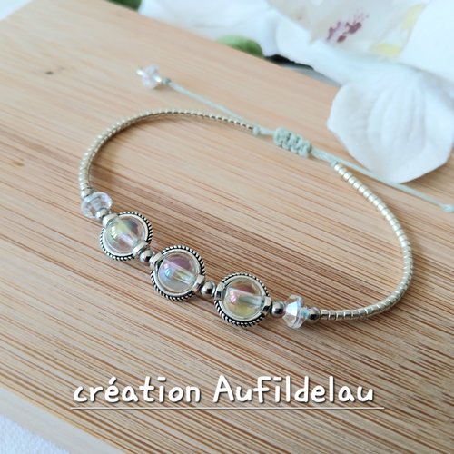 Bracelet ,perles de verre arc en ciel et perles miyuki