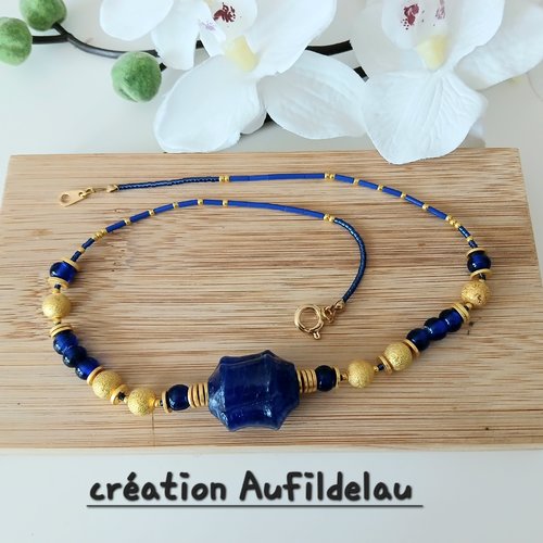 Collier en perles miyuki et perles en verre recyclées