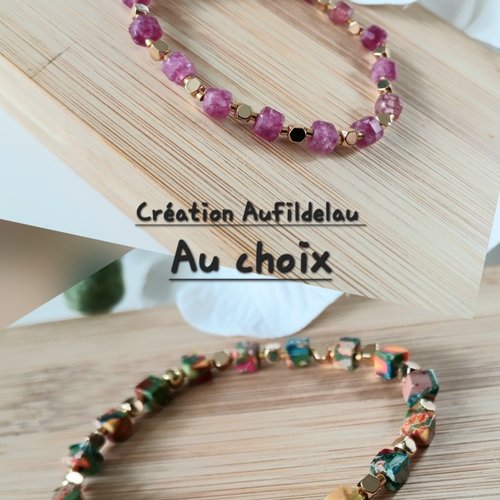 Bracelet en pierres cubiques, hématites plaquées or et perles miyuki