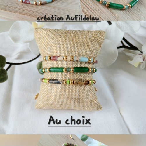 3 bracelets en pierres et perles miyuki dorées