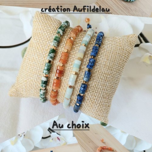 Bracelet en pierres naturelles et hématites plaquées or. couleur à choisir