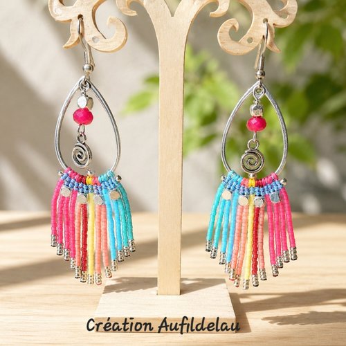 Boucles d'oreille en pierres quartz rose et perles miyuki