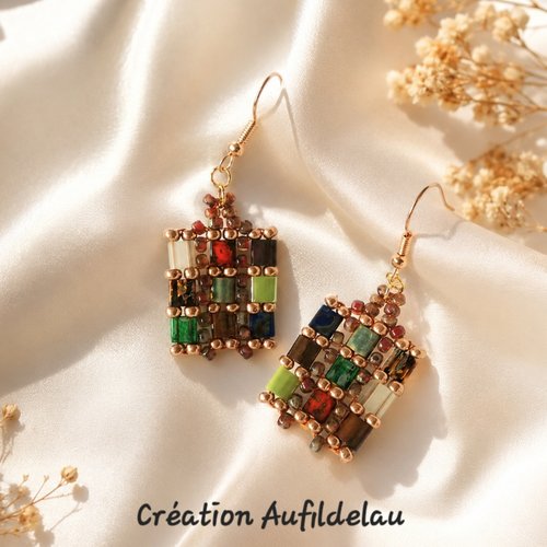 Boucles d'oreilles en perles miyuki tila et rocailles