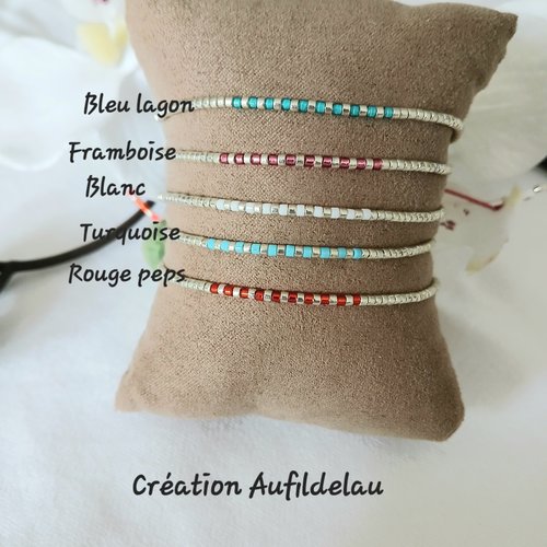 Bracelets fins en perles miyuki argentées. au choix