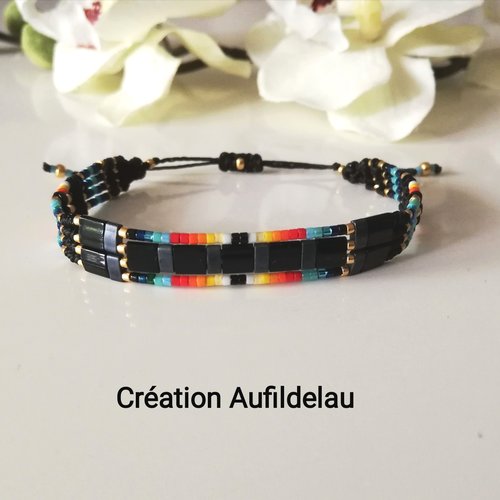 Bracelet en perles miyuki multicolores et tila . fermoir coulissant