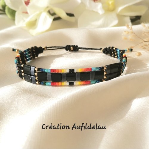 Bracelet en perles miyuki multicolores et tila . fermoir coulissant