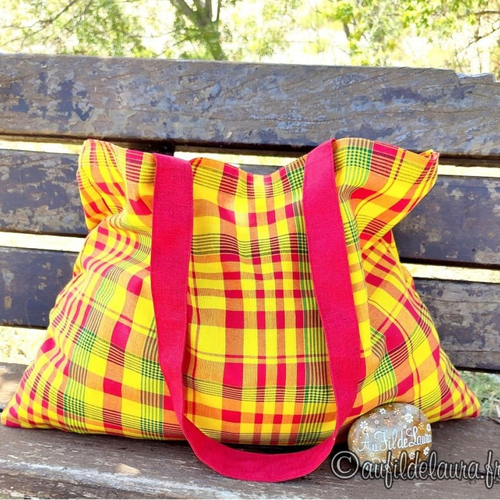 Totebag madras coton rouge et jaune