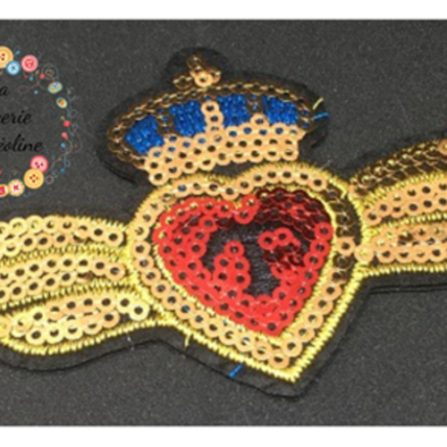 Patch "cœur ailé couronné" pailleté
