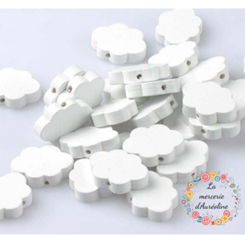 Perle "nuage blanc" en bois - 22mm  x2