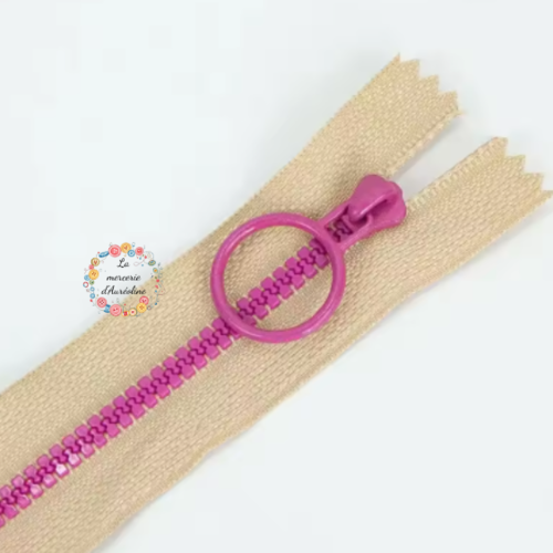 Fermeture éclair non séparable -  camel et pivoine – 30cm