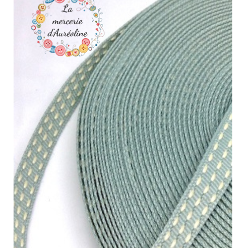 Ruban vert tilleul et beige - 10mm