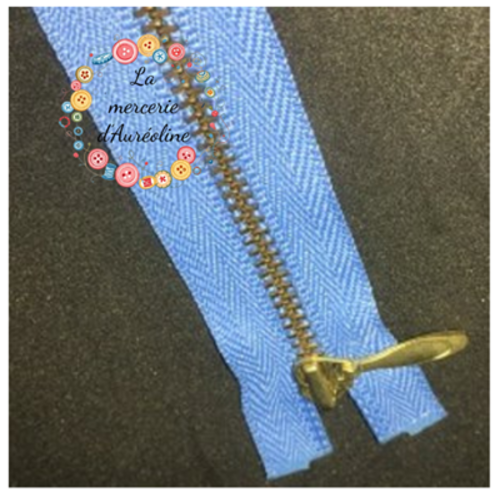 Fermeture éclair séparable bleu cyclade et doré – 18cm
