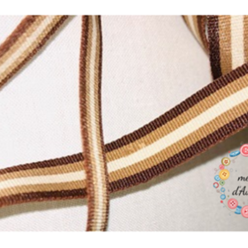 Ruban gros grain rayé marron, ecru et beige - 10mm
