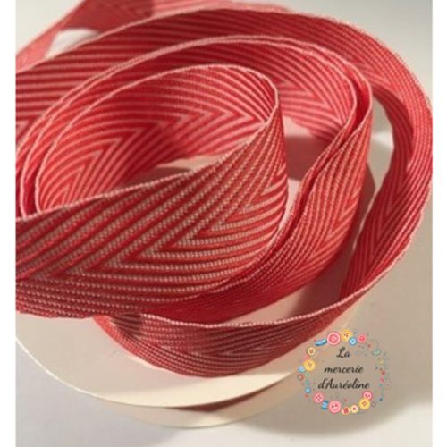 Ruban sergé rouge et blanc - 20mm