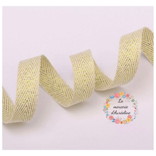 Ruban sergé de coton ecru et lurex or - 10mm