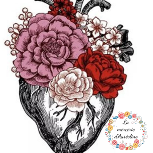 Transfert "cœur anatomique en fleurs" - 19cm
