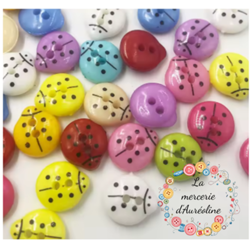 Bouton coccinelle rouge - 12mm x5