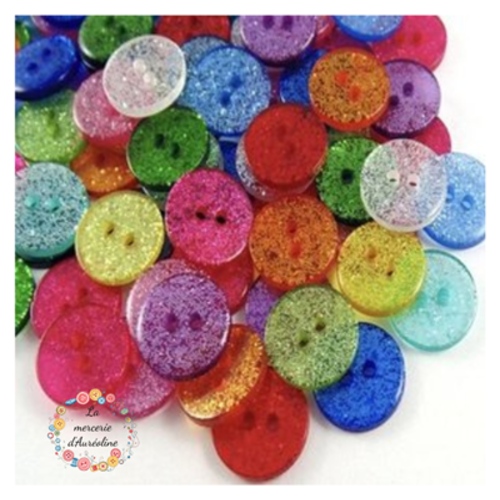 Bouton rond pailleté - 13mm x2