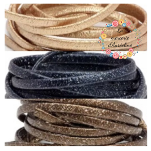 Cordon simili cuir pailleté  doré - 5mm x40cm