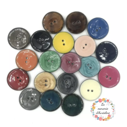 Bouton rond coco et émail - 40mm