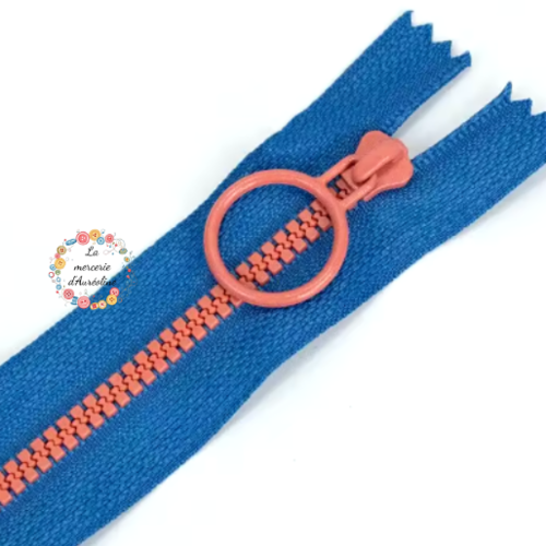 Fermeture éclair non séparable -  bleu majorelle et corail  - 15cm
