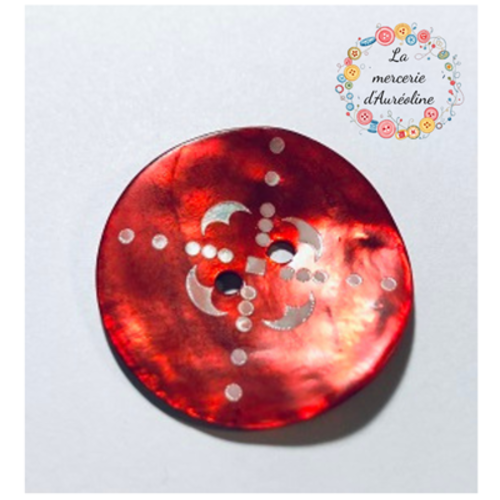Bouton rond nacre rouge et blanc - 33mm