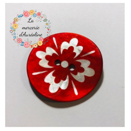 Bouton rond nacre rouge et blanc - 34mm