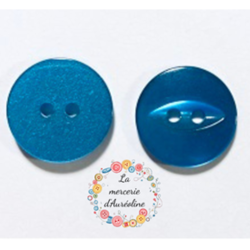 Bouton rond "œil de biche" turquoise - 15mm x2