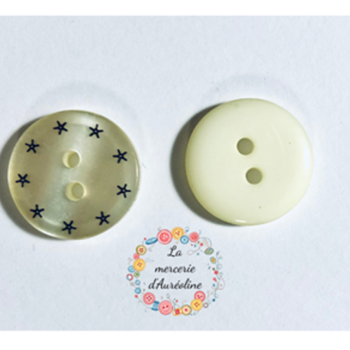 2 x bouton "ronde d'étoiles noires" ivoire  - 15mm